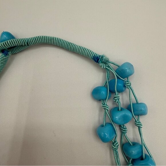Turquoise Blue Glass Beaded Three Strand Layer Necklace - Picture 10 of 11